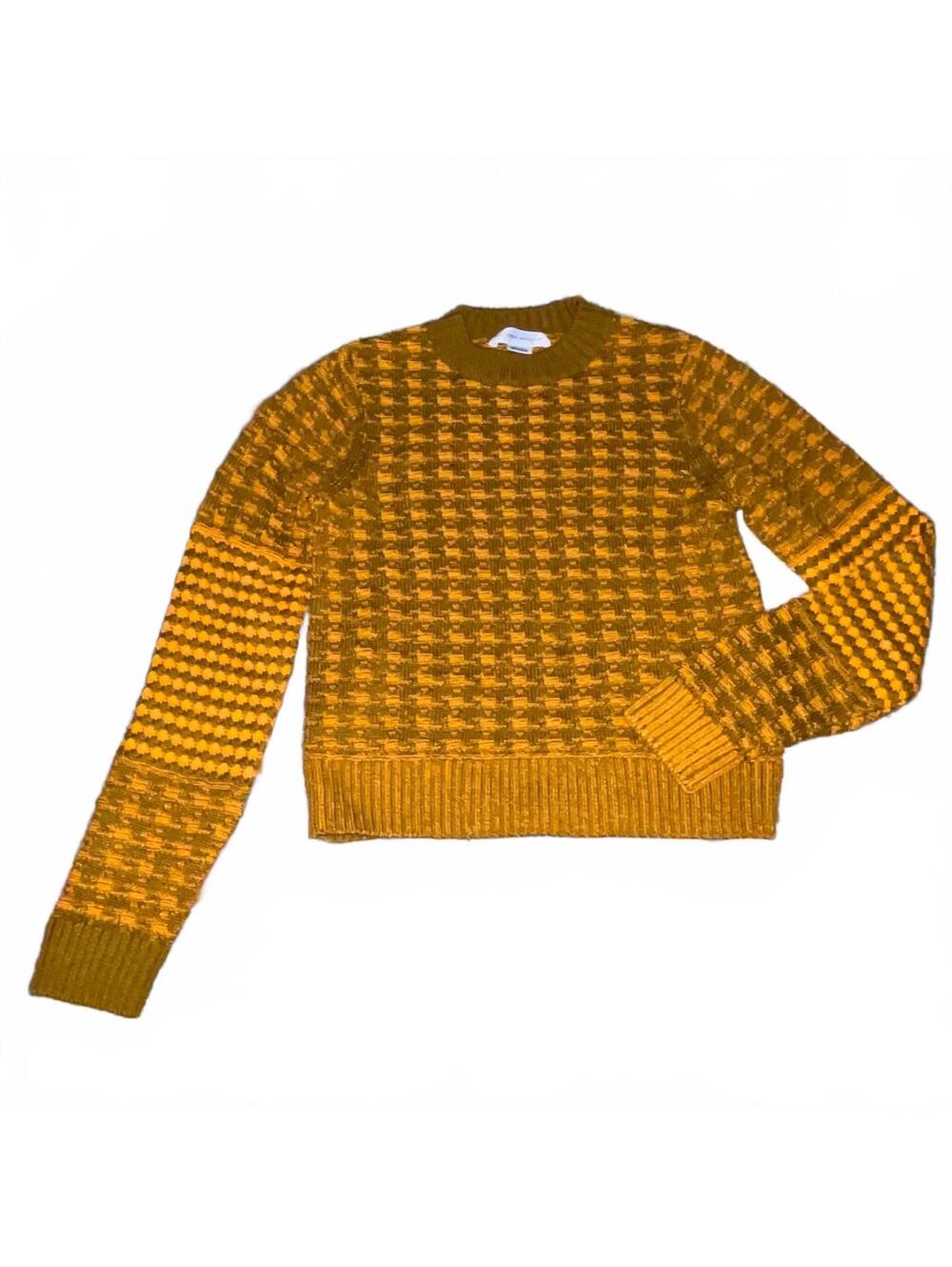 Victoria Beckham cropped sweater s orange olive wool blend knit houndstooth